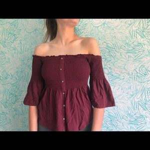 Off the shoulder maroon top